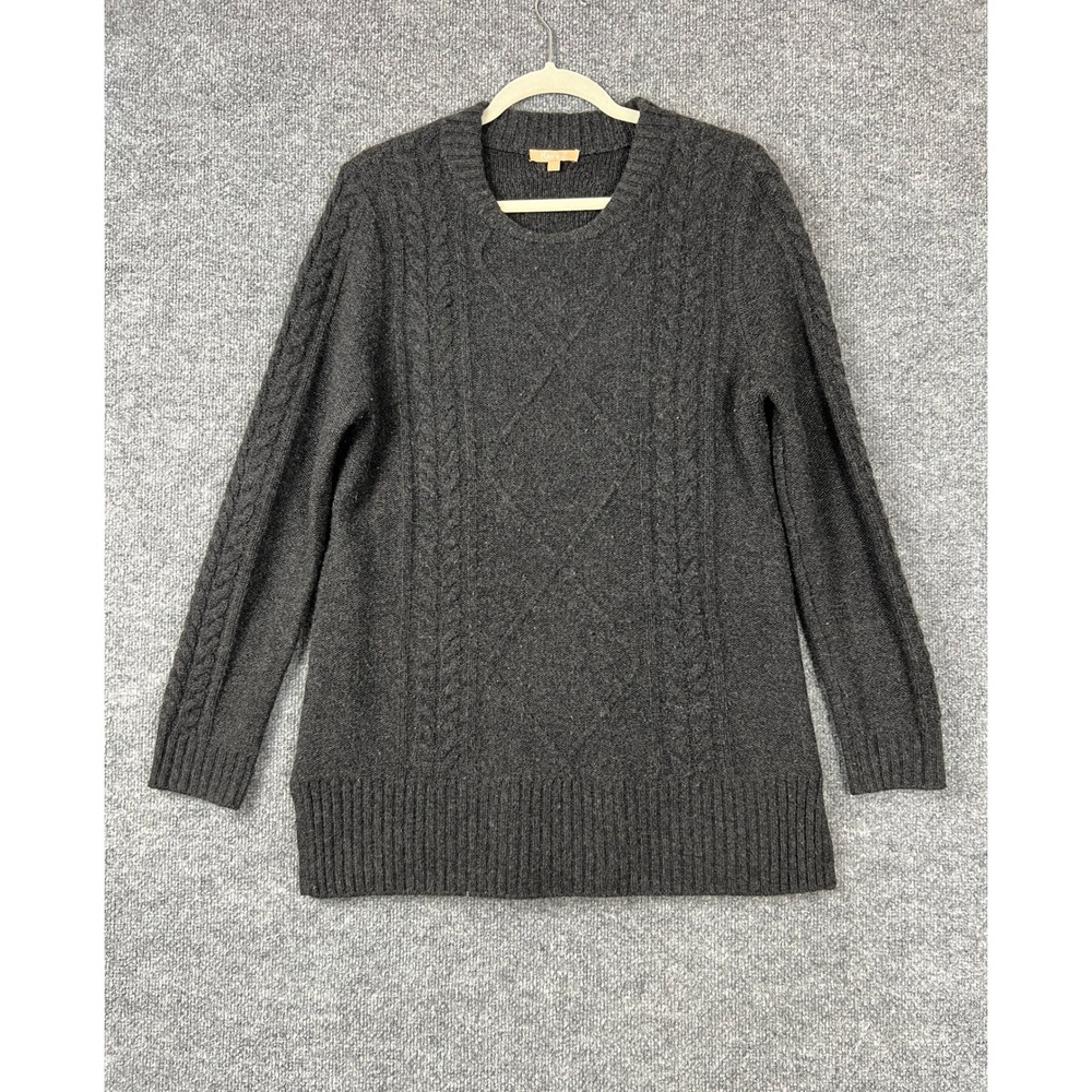 Kier + J Womens Sweater Sz L 100%‎ Cashmere Cable Knit Charcoal Grey Long